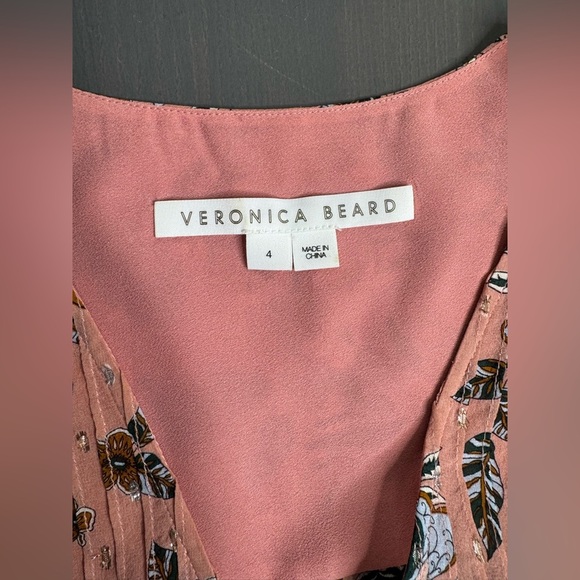 Veronica Beard Women’s Blouse Mauve Pink Floral Pin Tuck Beading - Picture 3 of 7